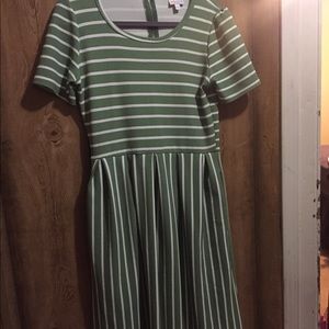 LuLaRoe Amelia Dress Green & White Stripe